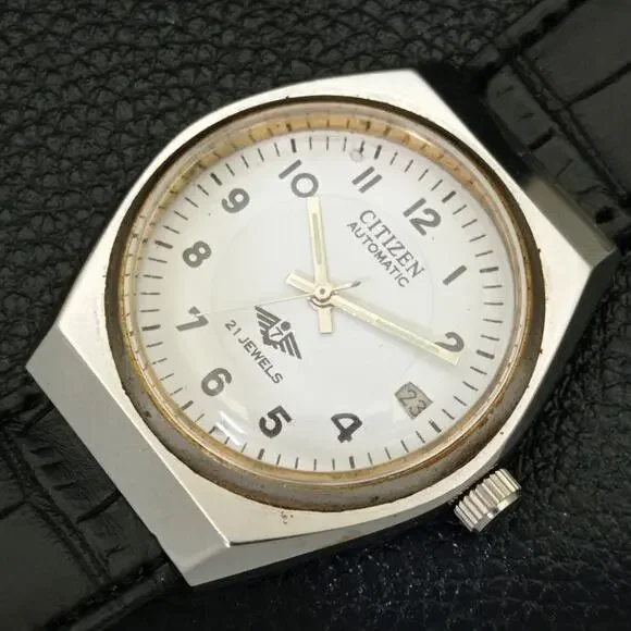 Vintage 1978 Citizen Automatic Mens Silver Watch W/daydate & Gold accents